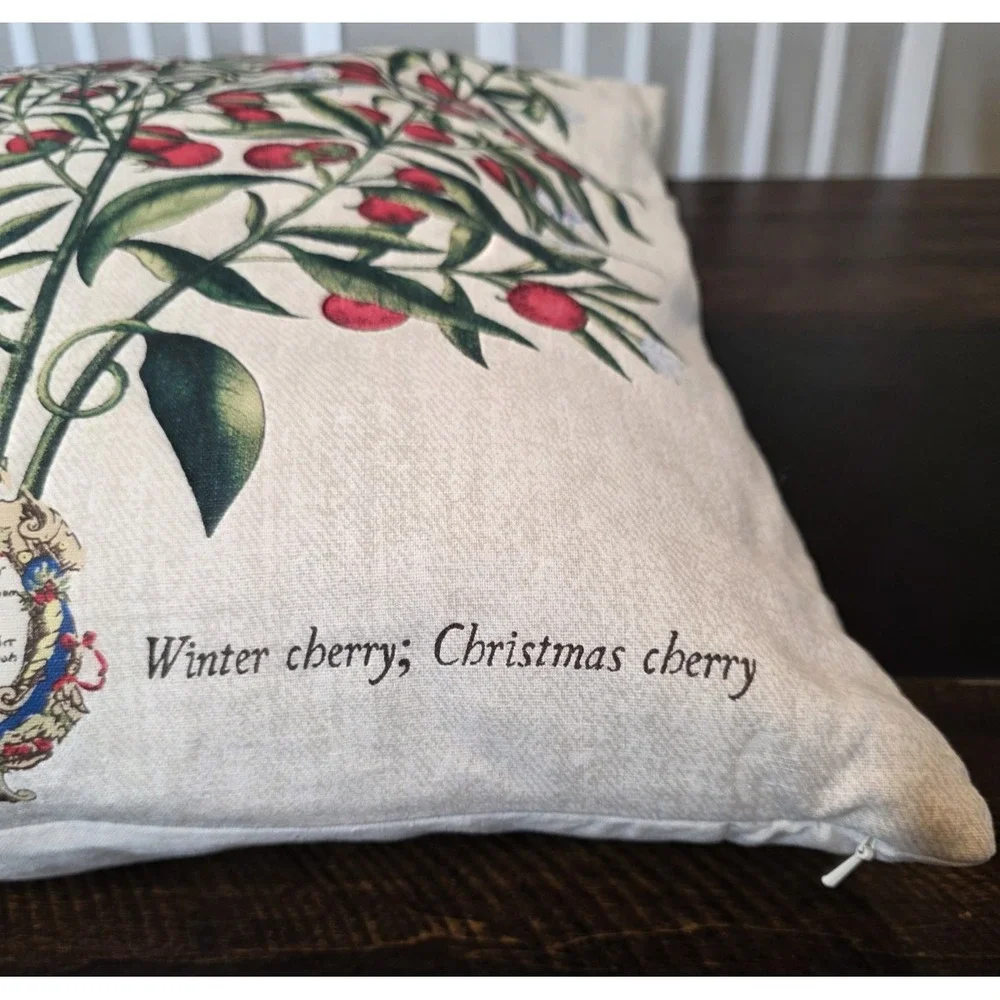 Pottery Barn Winter Cherry Christmas Pillow Insert & Cover Holiday Linen 20 x 20